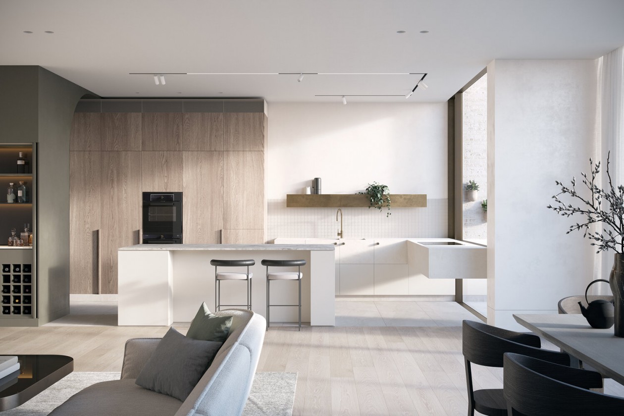 自然精致的公寓楼，开放式厨房和落地窗的完美结合-5