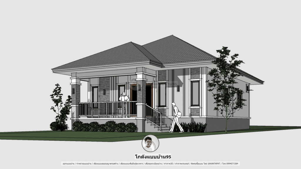 บ้านชั้นเดียวยกพื้นสูง P-2134 สไตล์บ้านปั้นหยา แบบบ้านสวย 100 ตร.ม.-13