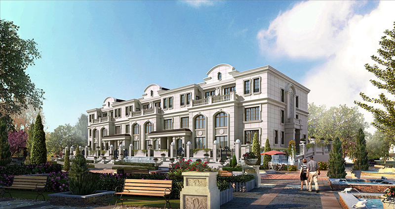 联排别墅双拼别墅建筑外观设计案例效果图-4