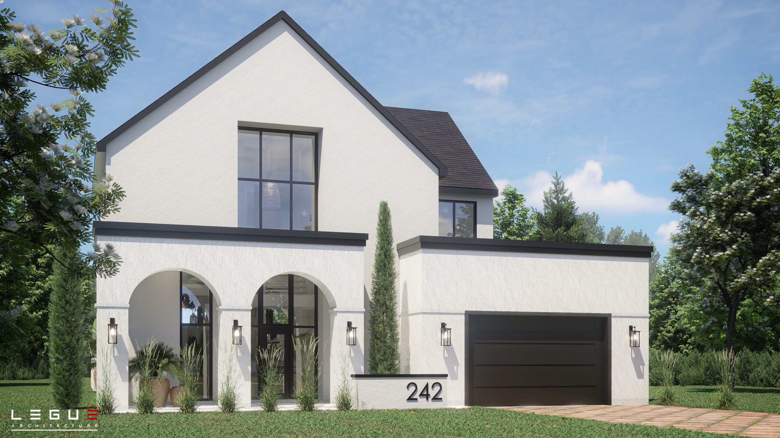 房屋平面图 Ë·242

注：这里Ë·242可能是特定编号之类的内容，由于不清楚其确切含义，保留原样如果有更多背景信息，可进一步完善翻译 丨Leguë Architecture-55