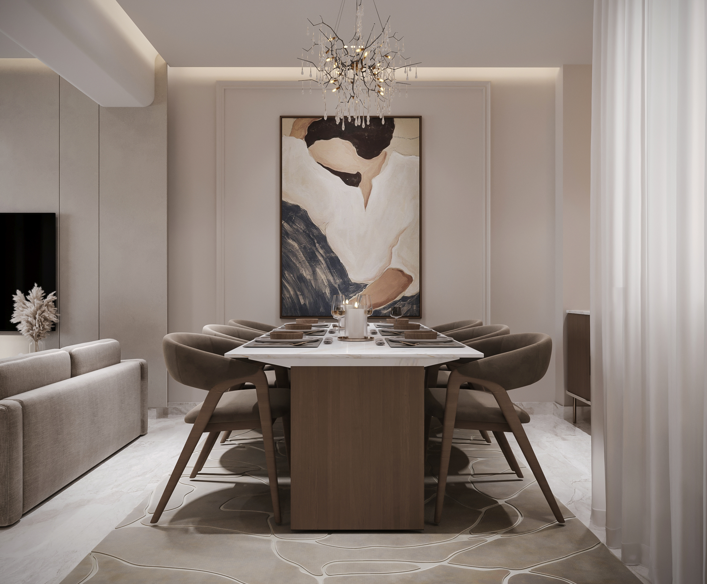 带厨房的现代接待区丨埃及丨ZAH设计工作室-5