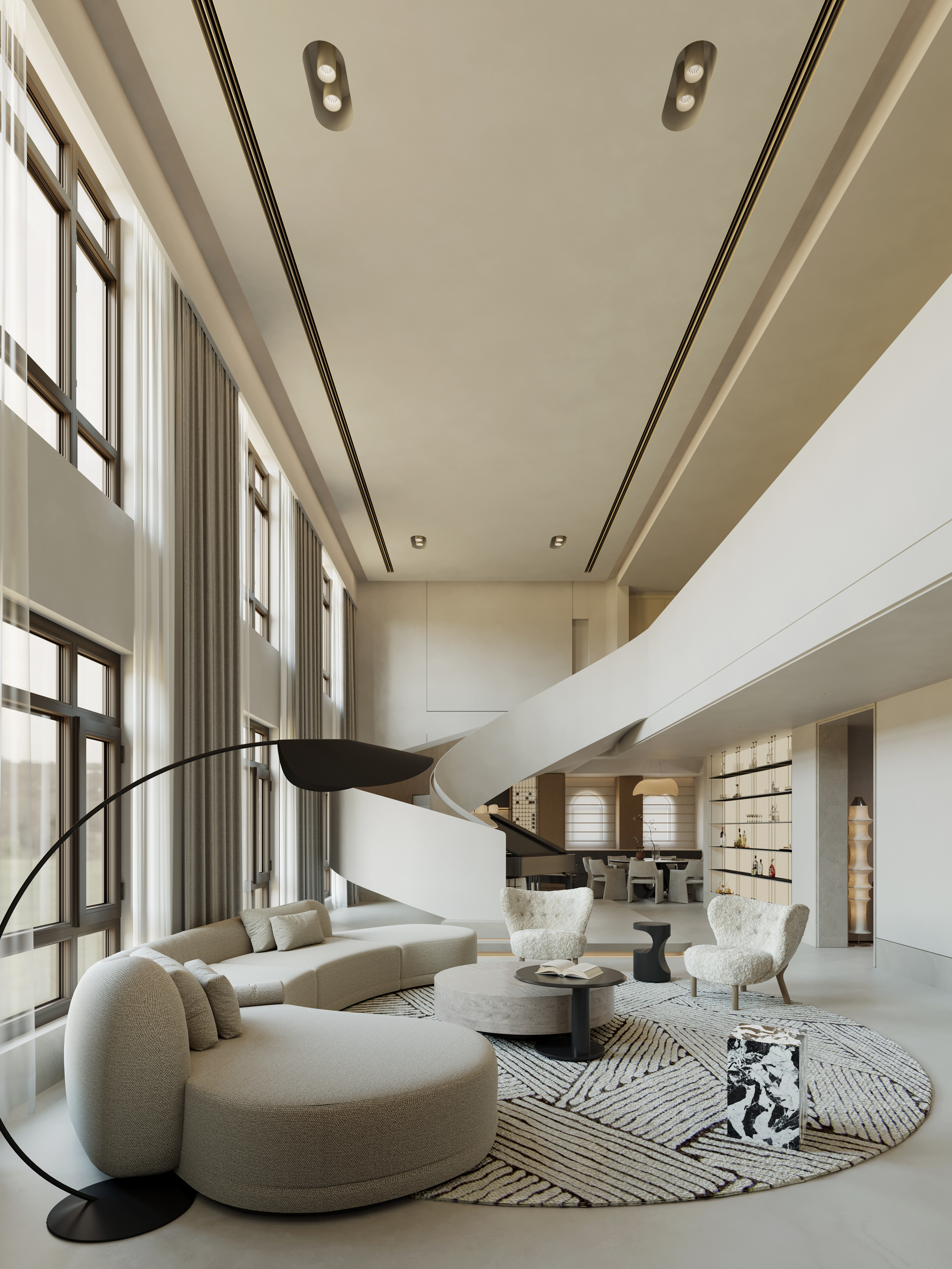 白色系挑空别墅丨佐尚视觉-1