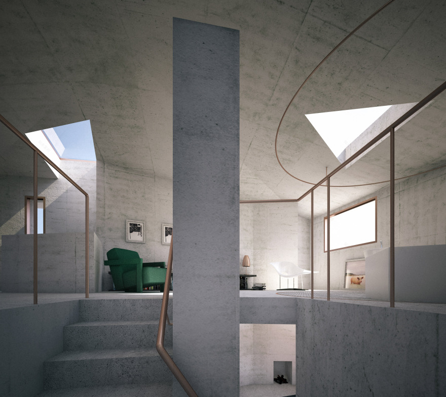 Adrian Phiffer envisions concrete home in Toronto with cutouts and angled walls-15