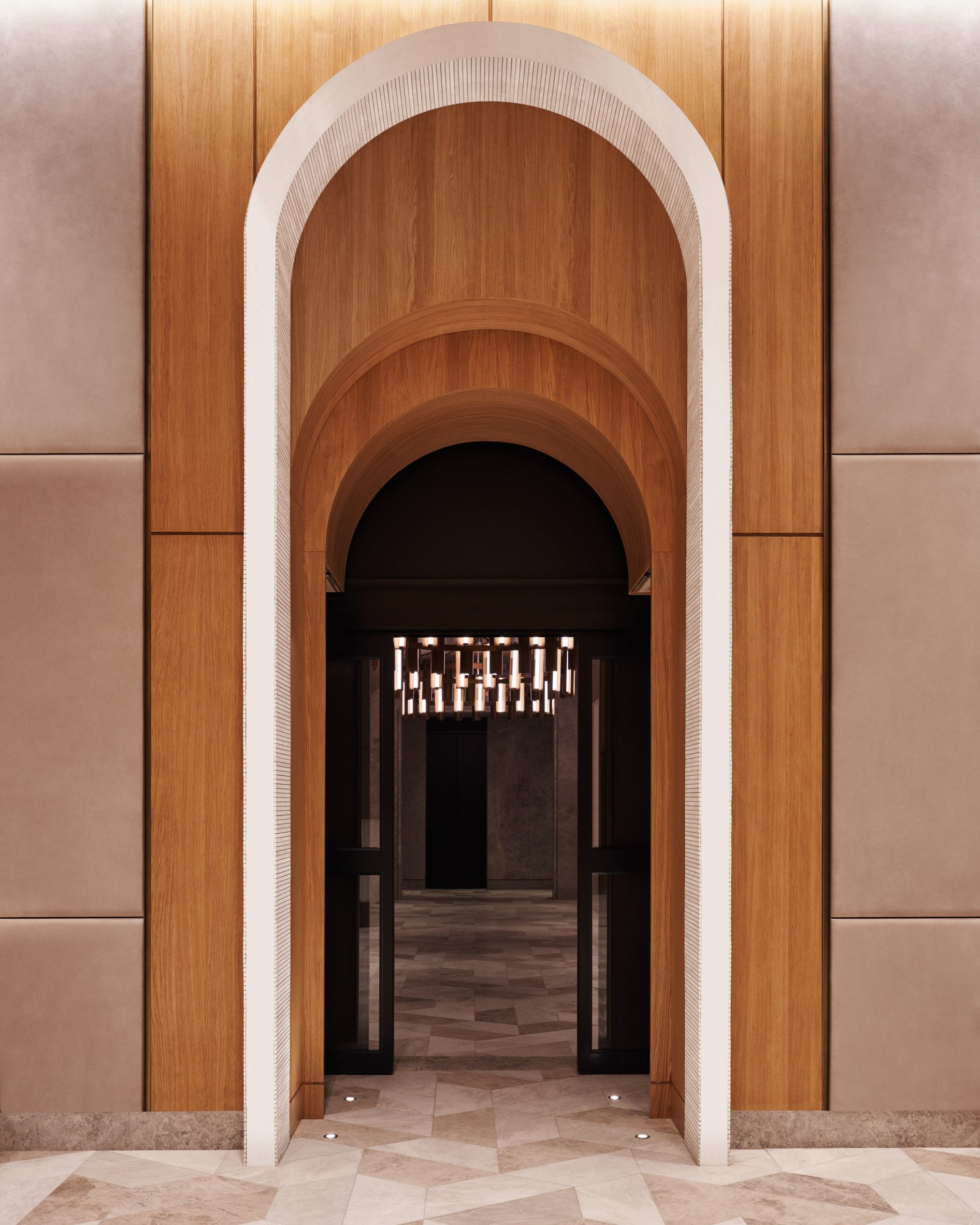 纽约布鲁克林塔楼 | 复古未来风格的豪华公寓大堂设计-20