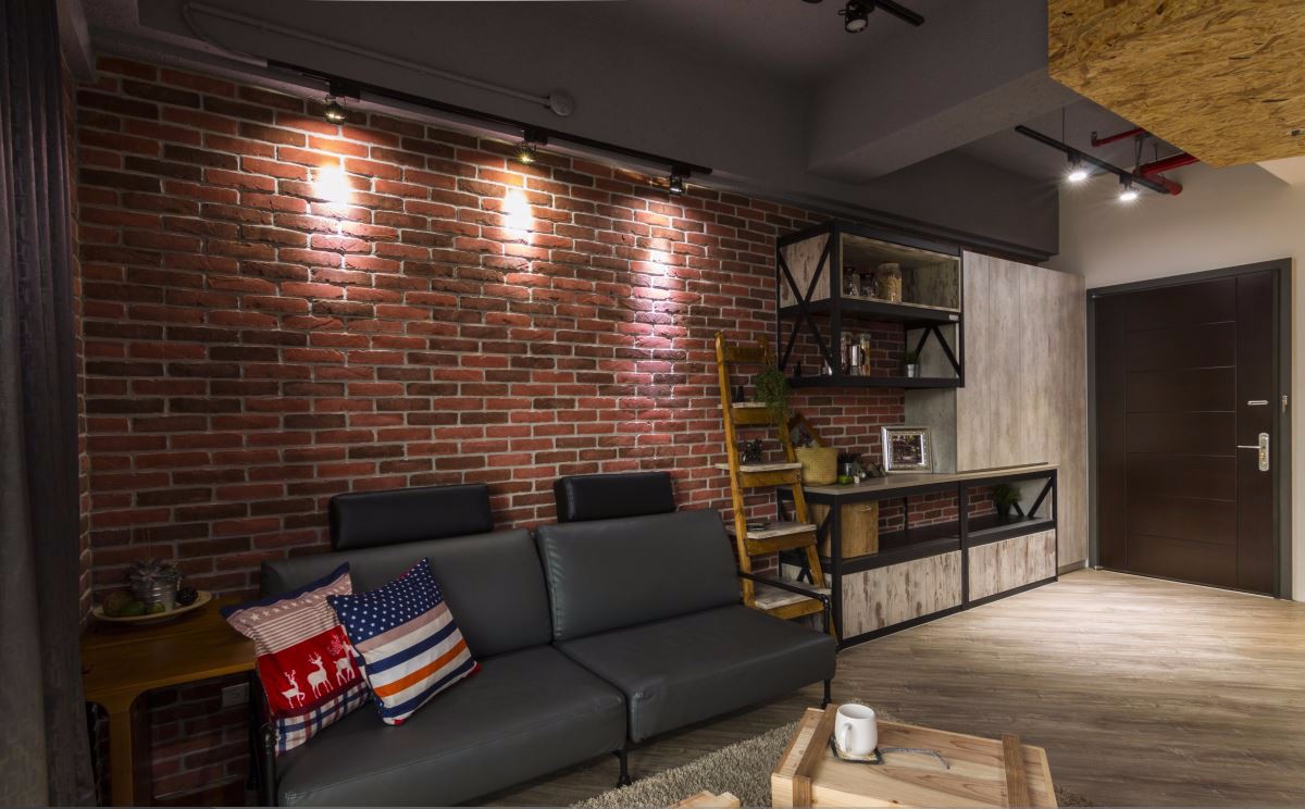 25 坪工业风幸福婚房，裸露砖墙与铁艺的完美融合-4