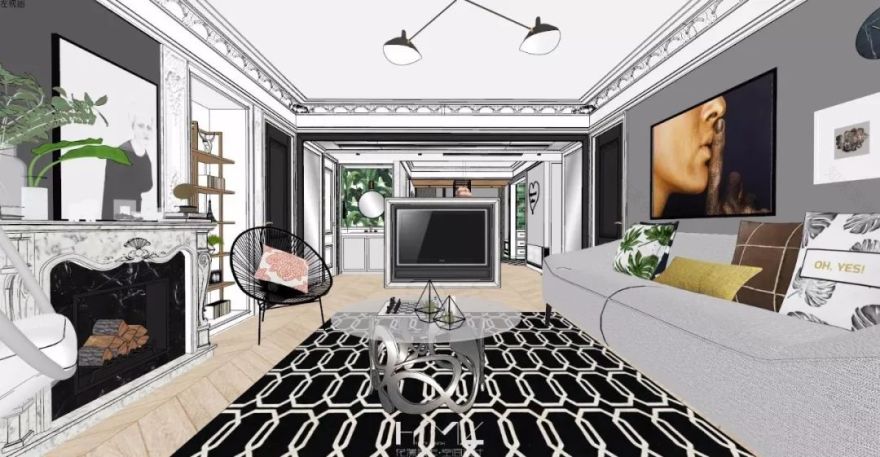 南京现代混搭风格客厅,360°旋转电视架酷炫登场-44