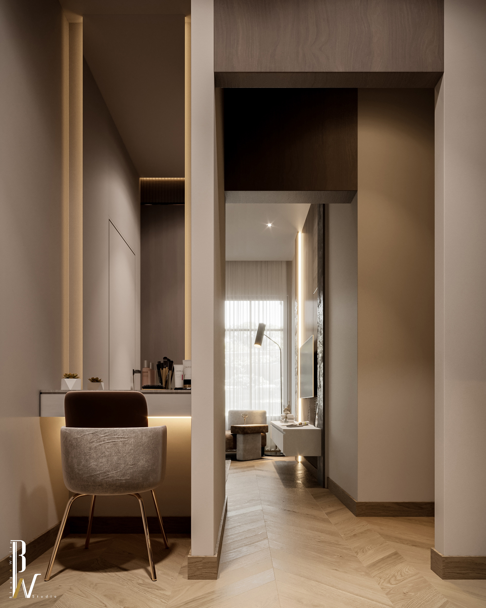 现代卧室丨阿联酋丨Black N White-20