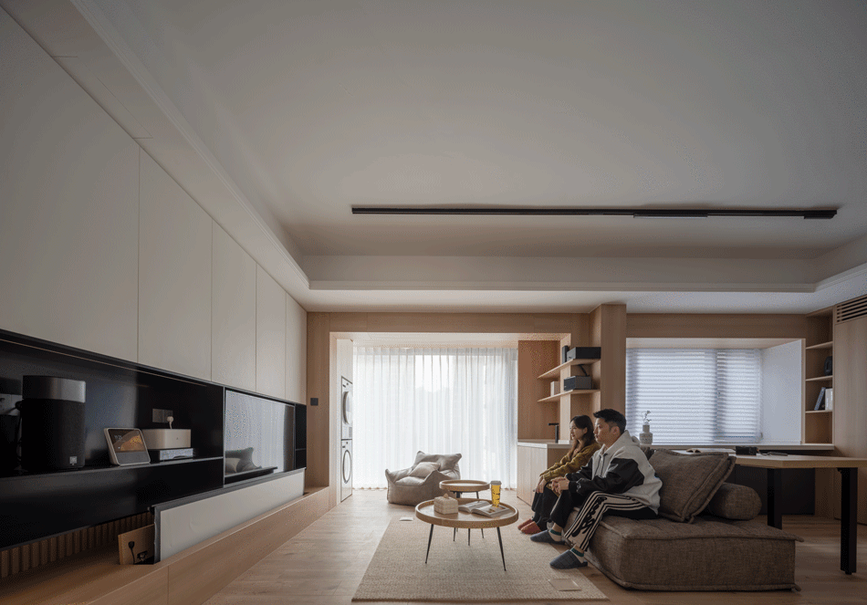 地升幕布++旋转餐桌·116m²精装房改造丨中国广州丨吴思昊-33