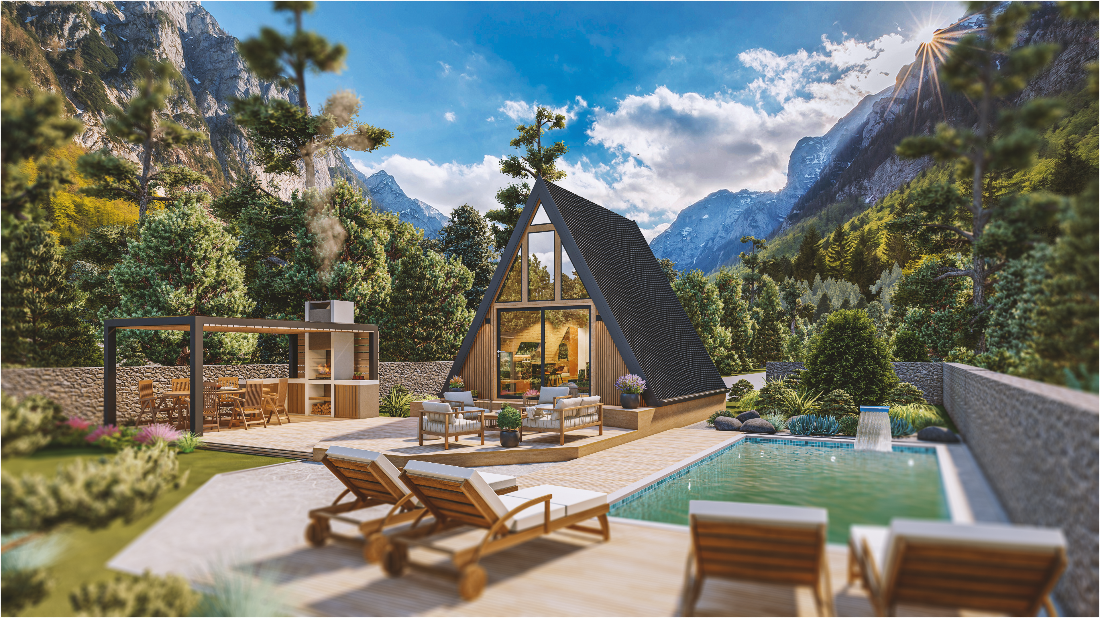 A-Frame Alexa 30m2 , basic plans, 3D model.-1