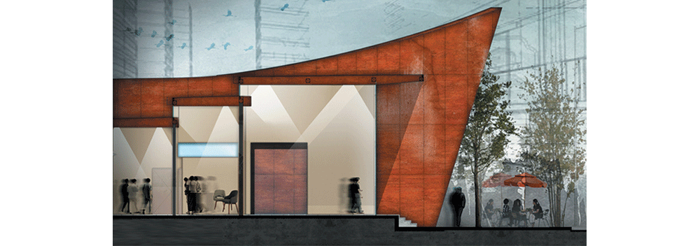 考顿钢墙屏张左右的新月状办公楼-13