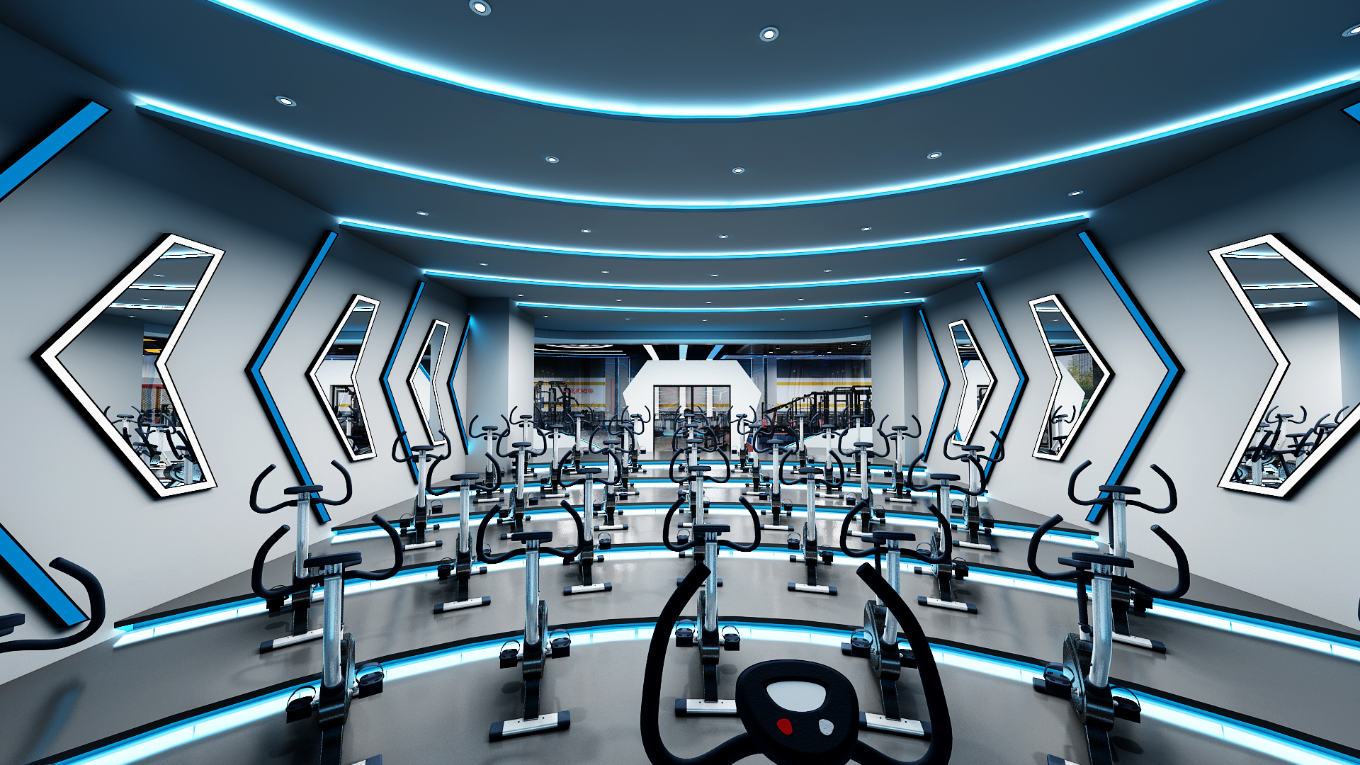 动感单车设计,私教瑜伽室设计,器械更衣室淋浴房设计-1