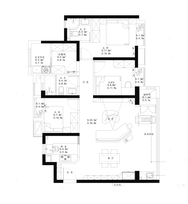 中梁星海印 130㎡中古风三房设计丨中国泉州丨华浔品味装饰福建总部-29