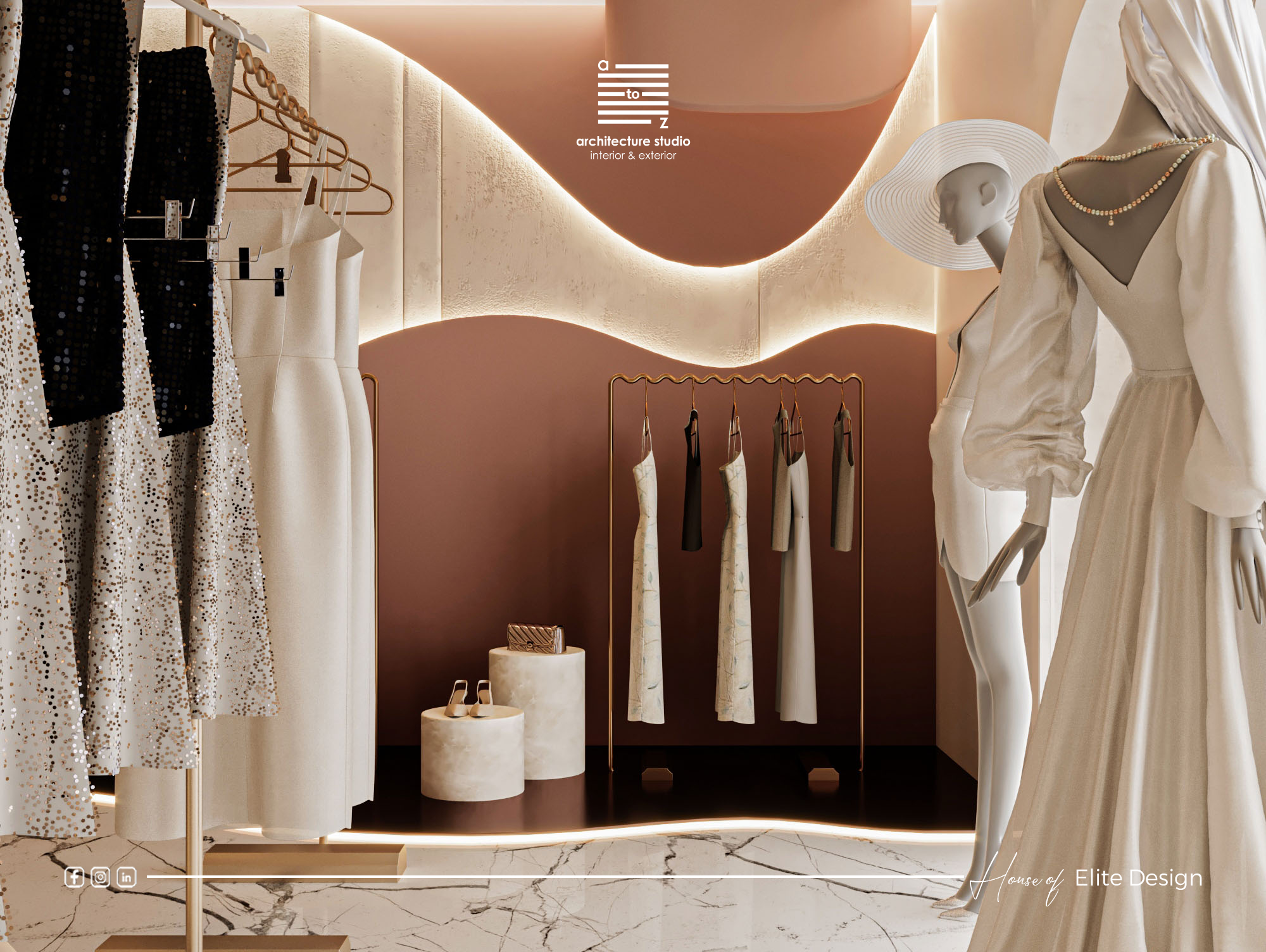 bridal 意为新娘的；婚礼的，atelier 意为工作室；画室；制作室，所以Bridal Atelier可译为婚纱礼服工作室  丨埃及丨A2Z Architects™-20