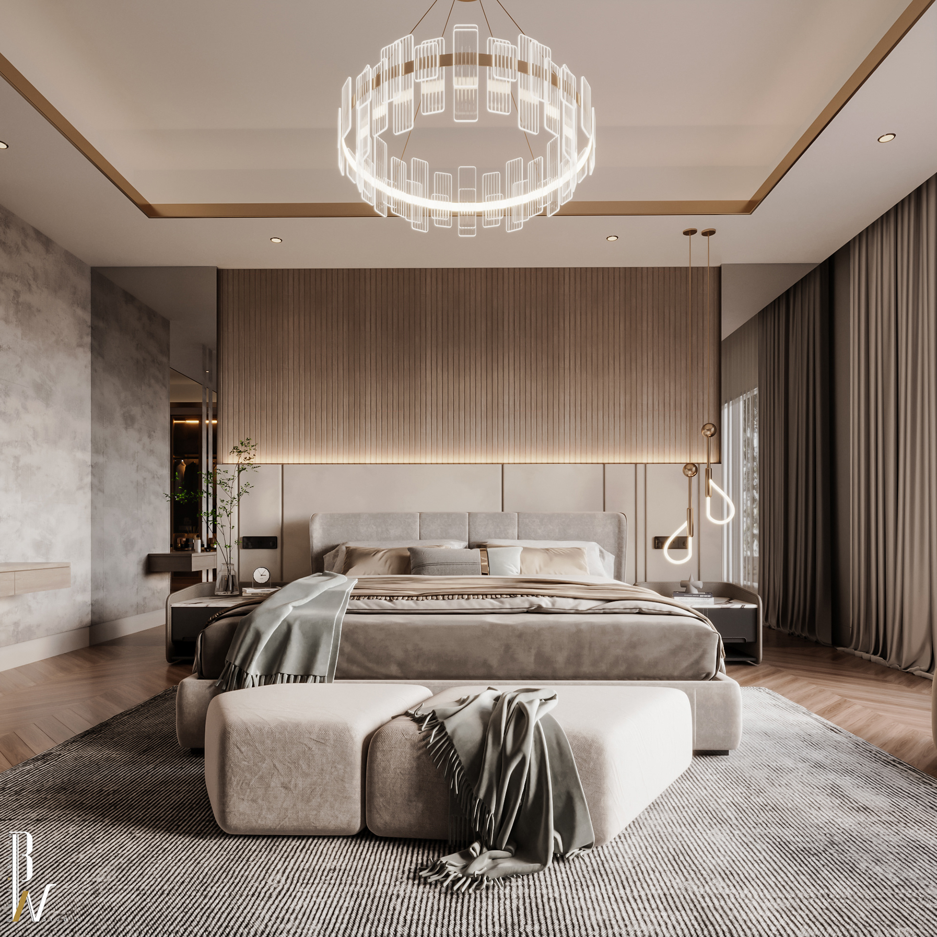 现代主卧室丨阿联酋丨Black N White-9