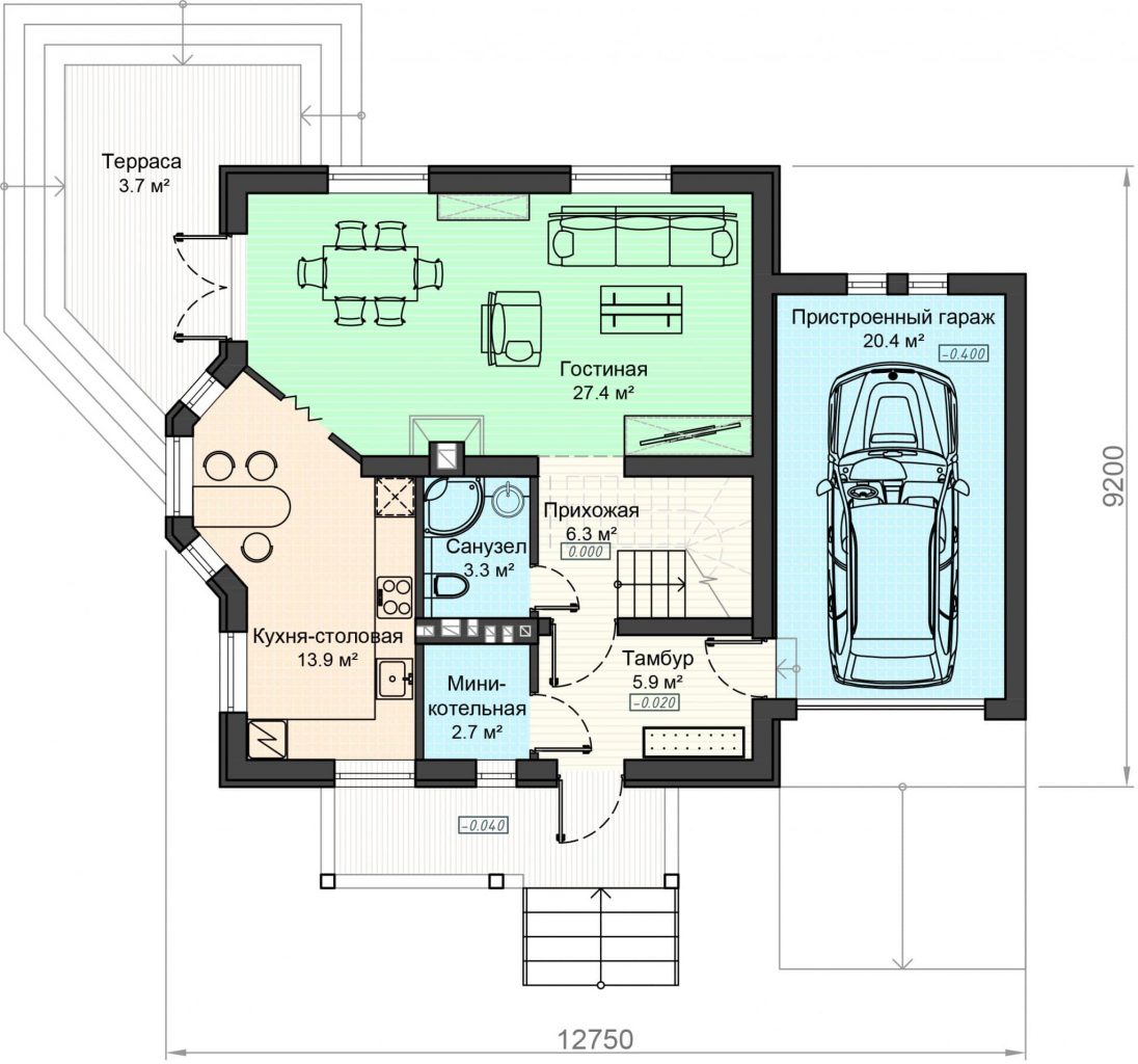 Проект мансардного дома с гаражом «КМ-81» - Antei.by-12