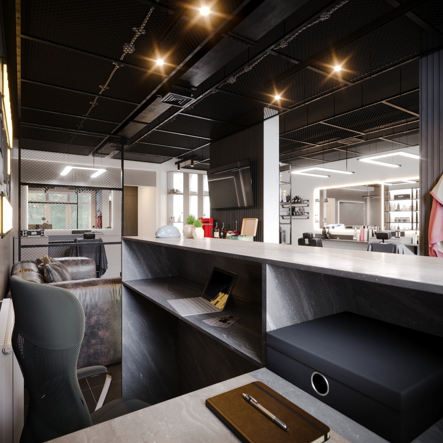 Modern Industrial Barbershop — Interior Visualization-13