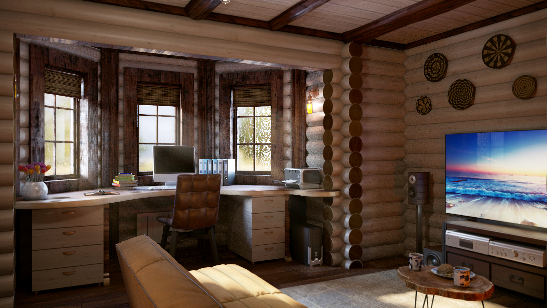 Варианты интерьера в срубе.-52