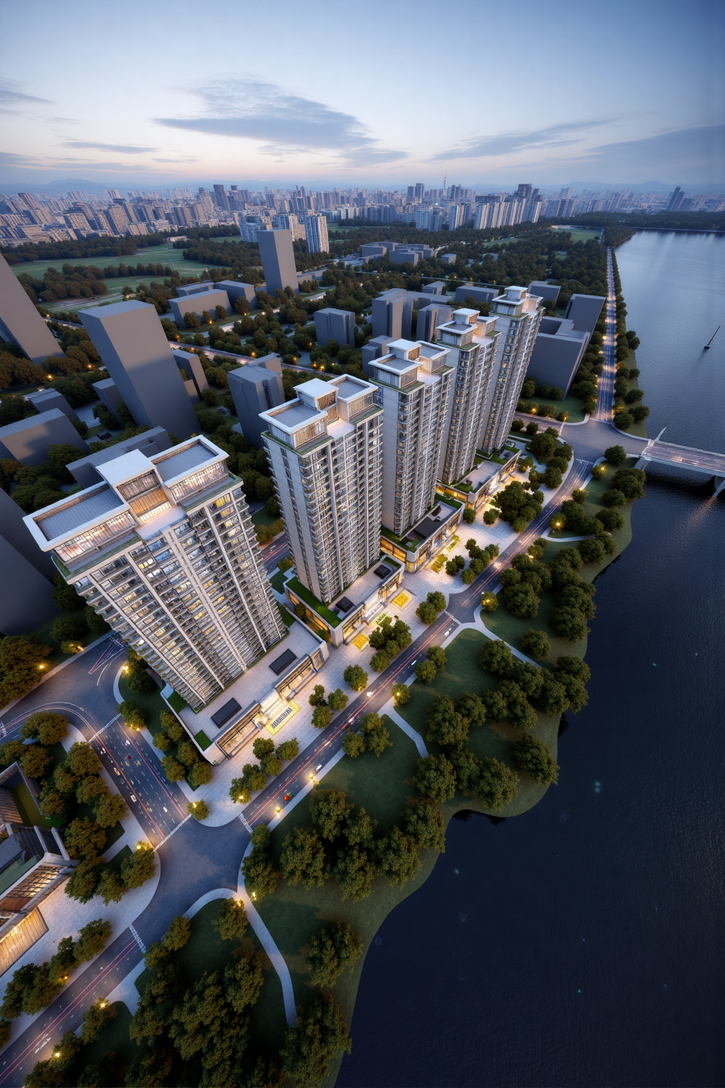 AI创意设计138-滨江住宅鸟瞰-1
