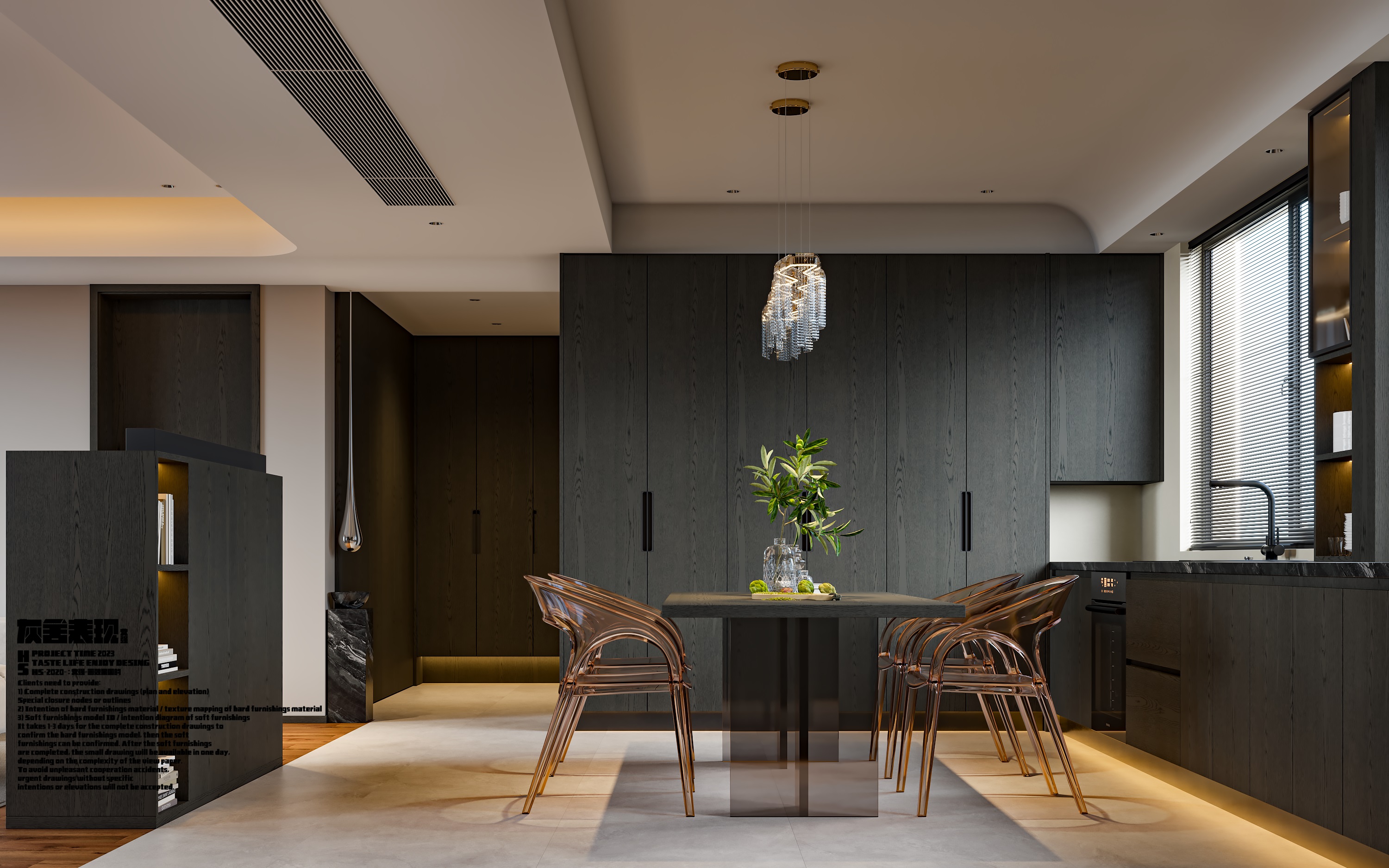 暗黑风大平层装修效果图丨灰舍表现-11