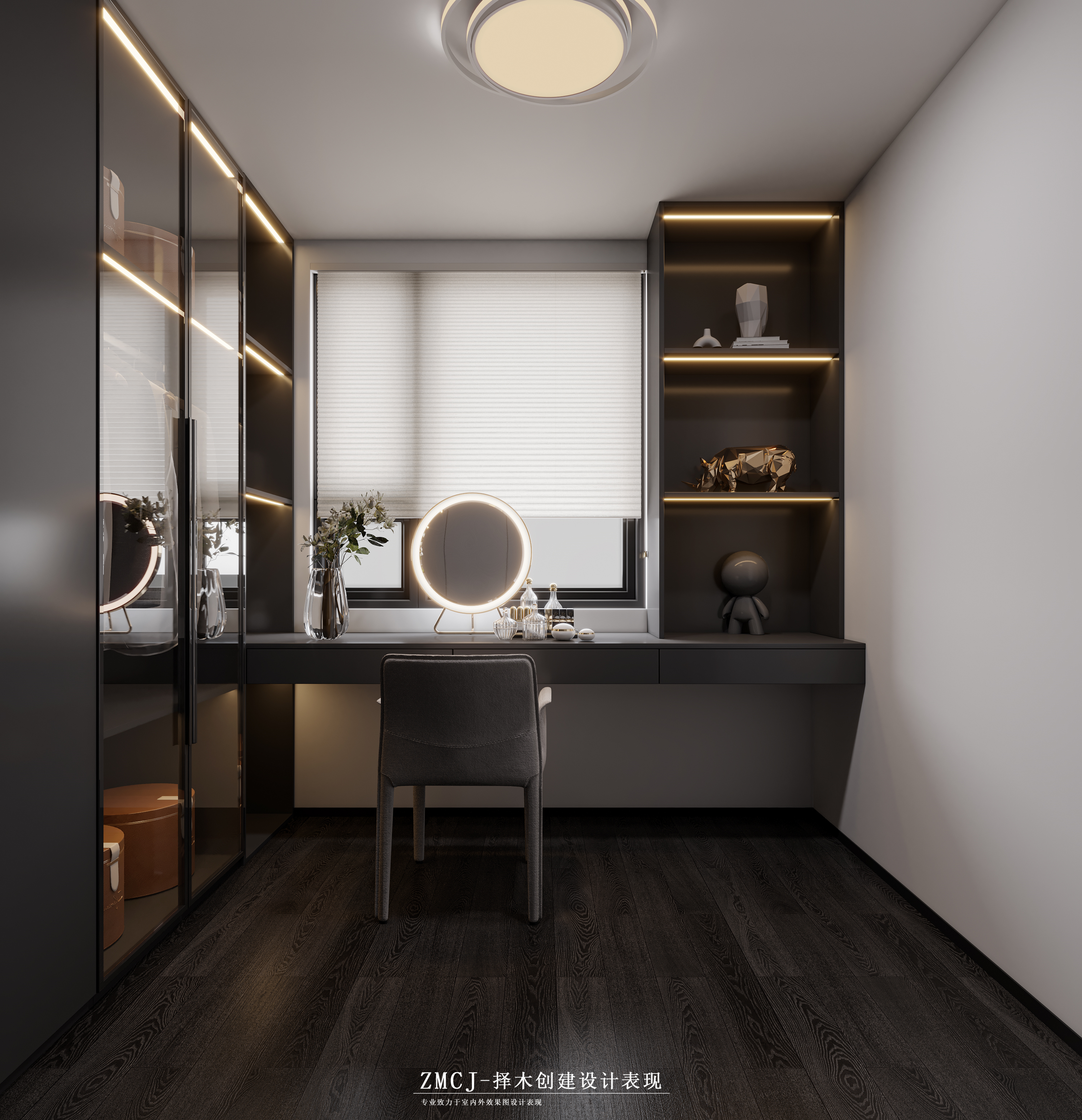 意式轻奢客餐厅卧室衣帽间—择木创建新晨效果图-6