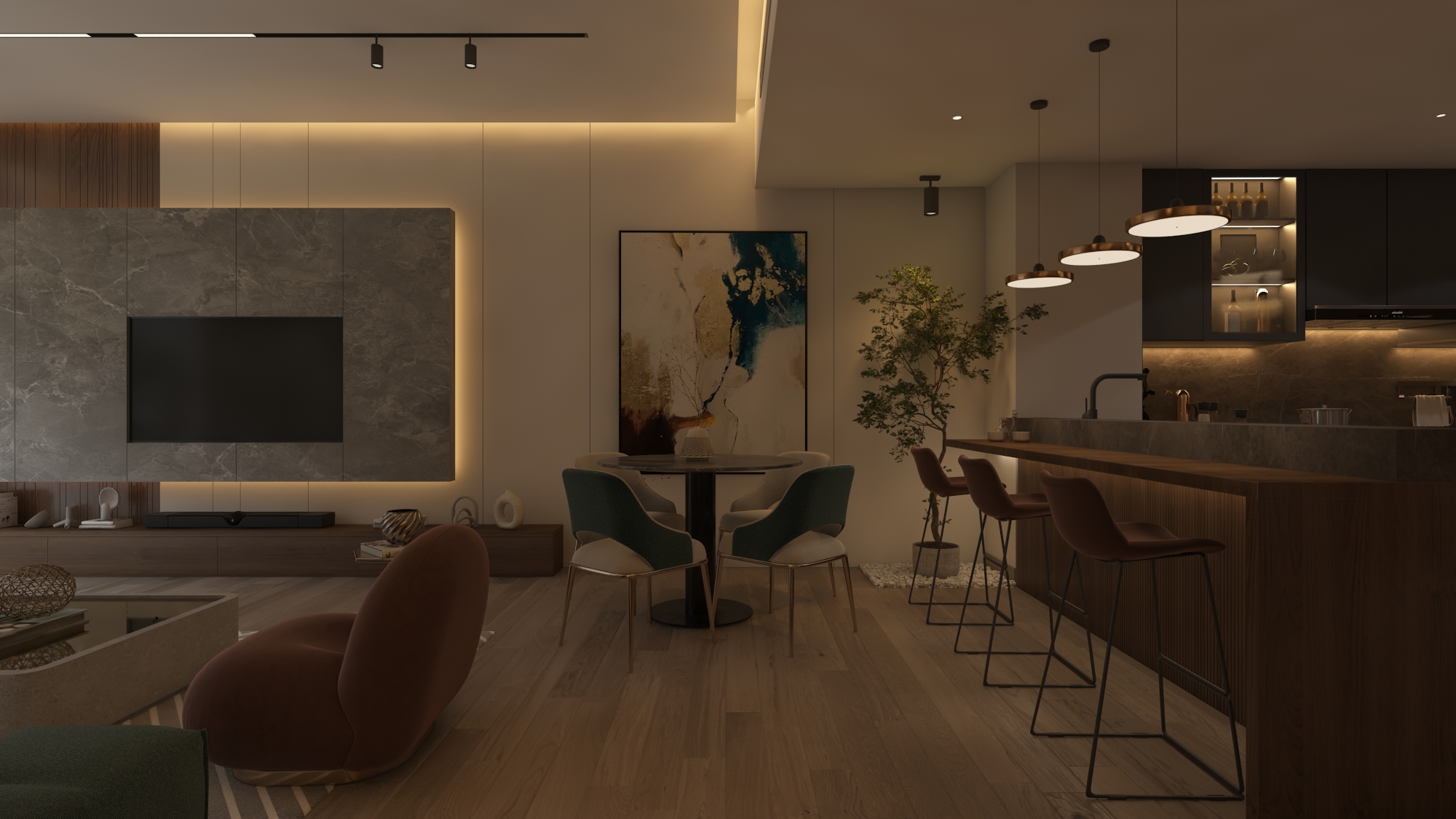 起居区和开放式厨房设计丨阿联酋迪拜-6