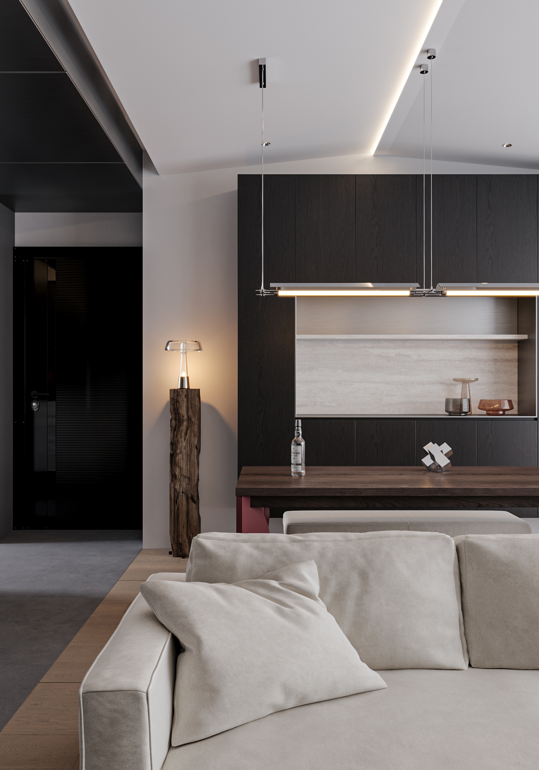 现代风格大横厅客餐厅效果图案例丨冈舍效果图表现-10