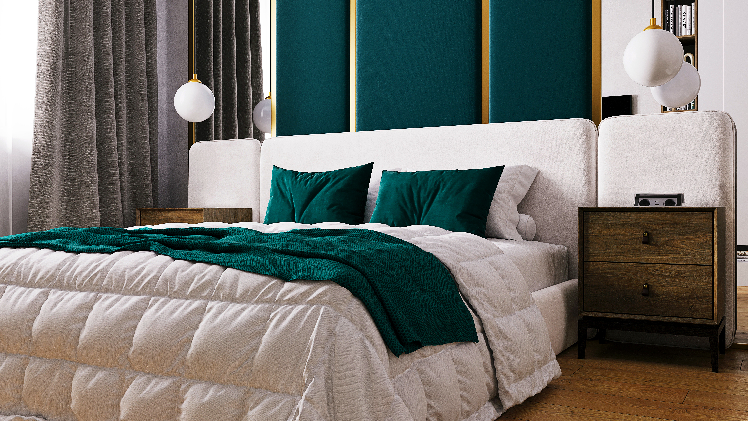 卧室：蓝绿色与木质的和谐搭配丨Borshchenko Dmytro-3