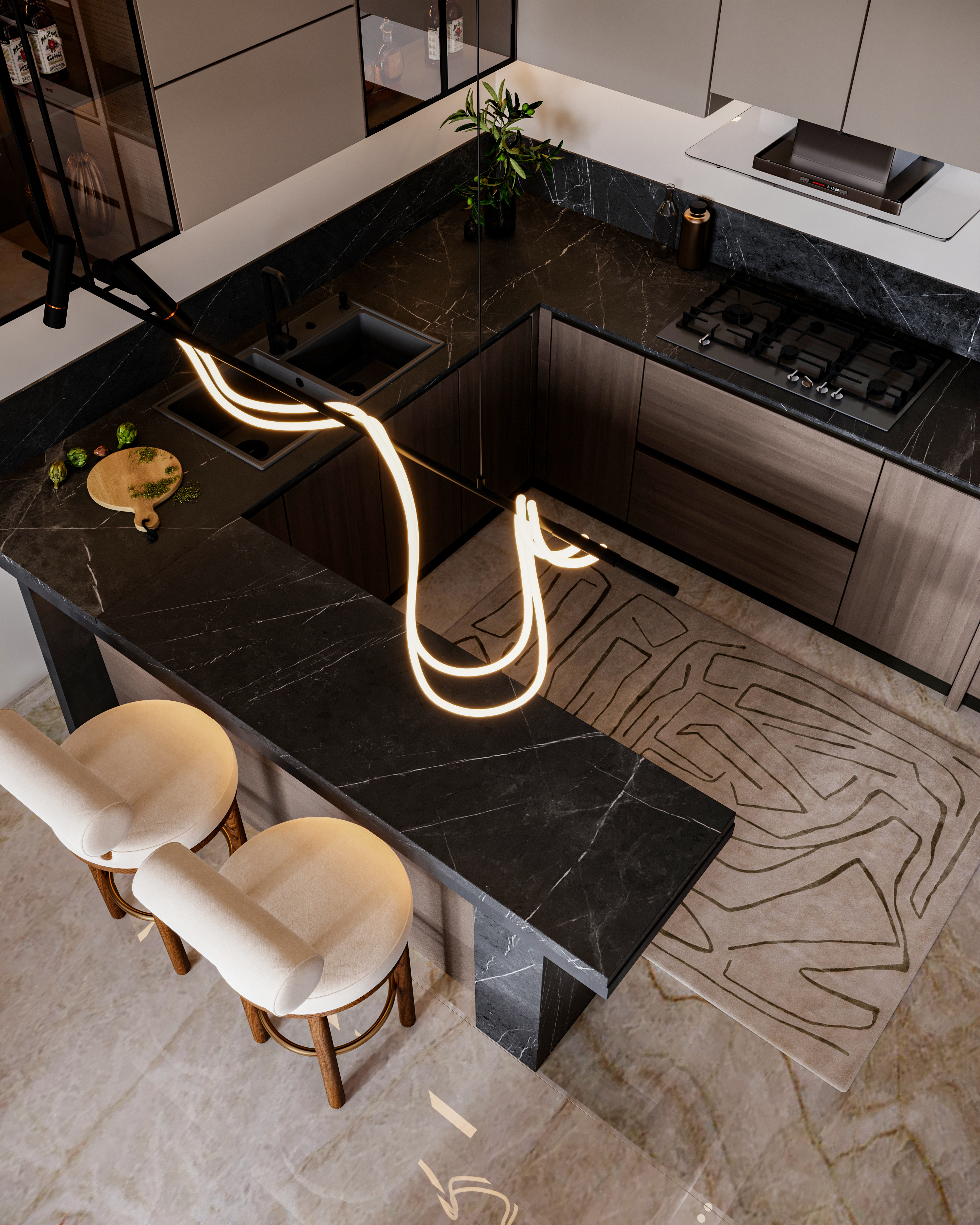 LIVING AREA & KITCHENETTE 设计丨埃及开罗丨YASMINE ELBANNA-5