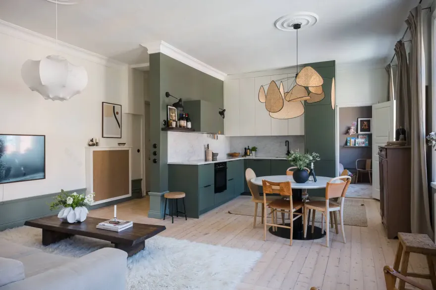 瑞典 19 世纪公寓设计翻新,展现温馨绿色调-1