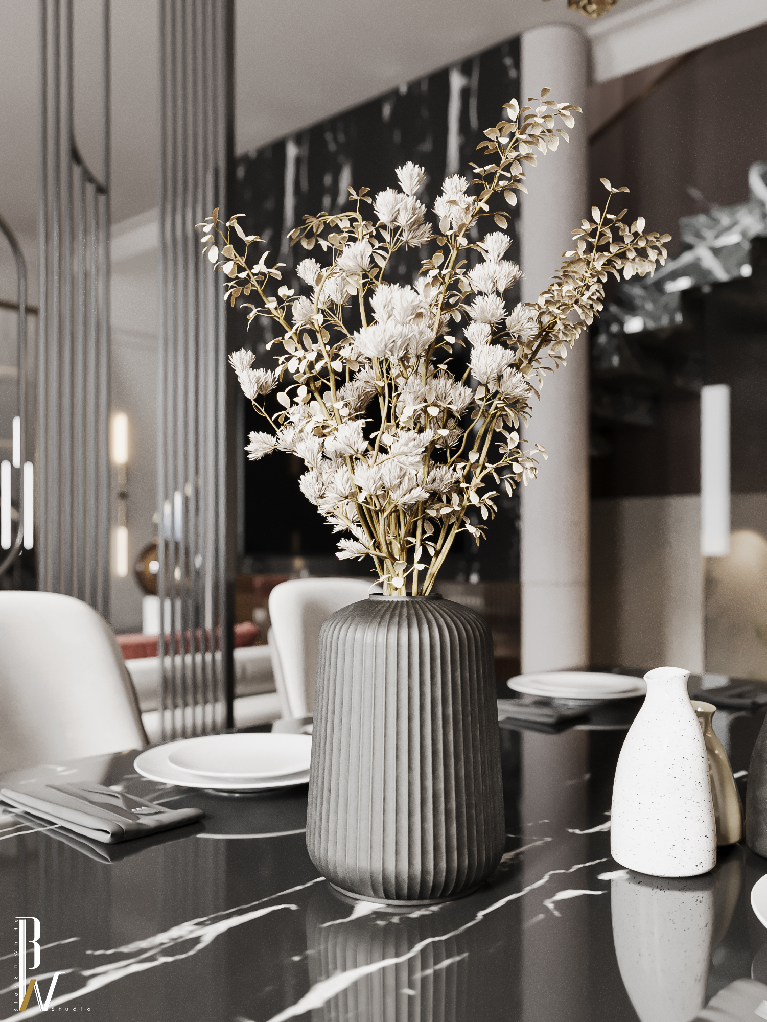 主厅设计丨沙特阿拉伯丨Black N White-19