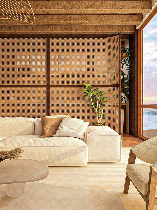 A modern living room with Japanese aesthetic.-4