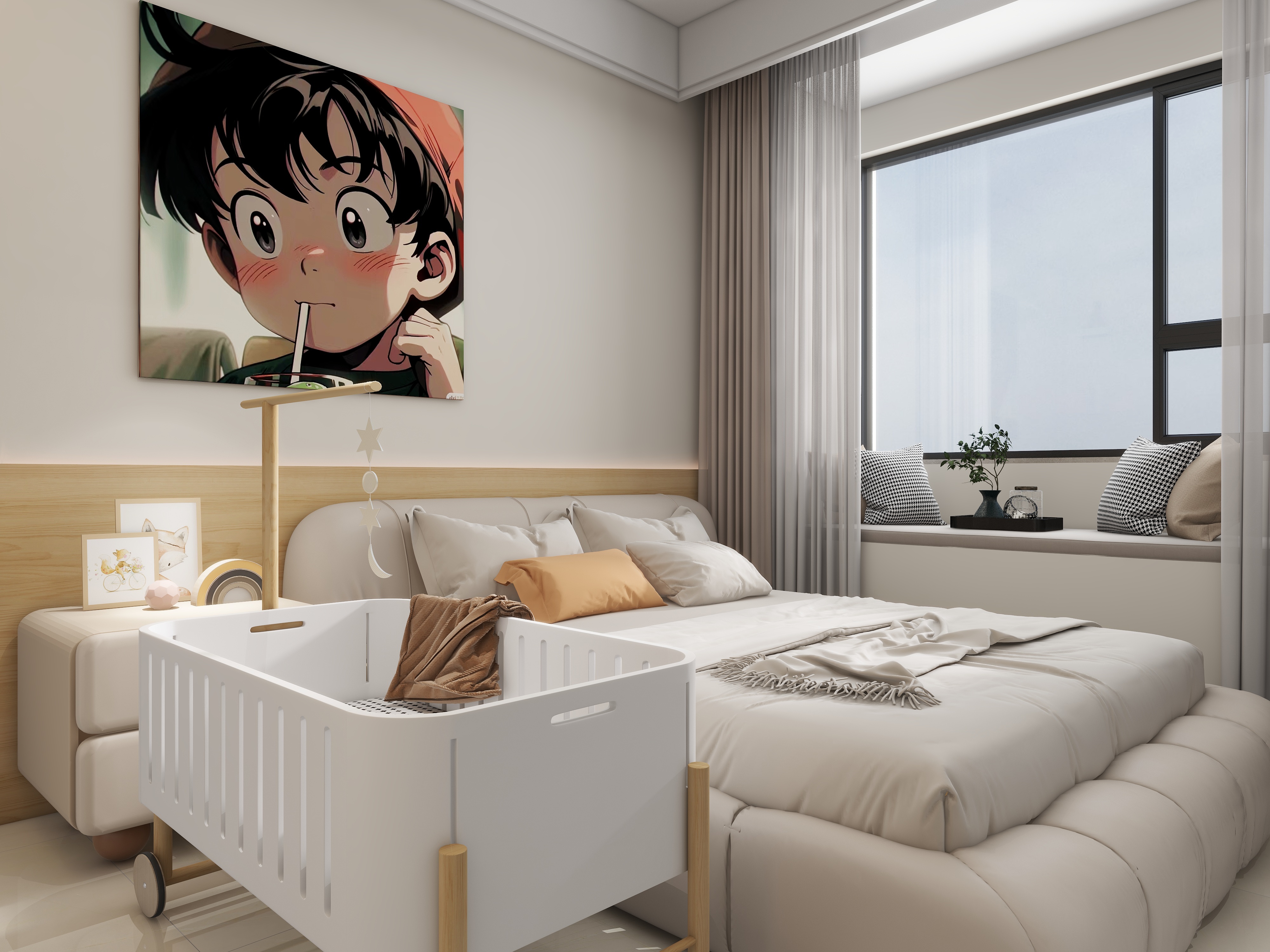 90㎡治愈系奶油风丨90空间设计-26