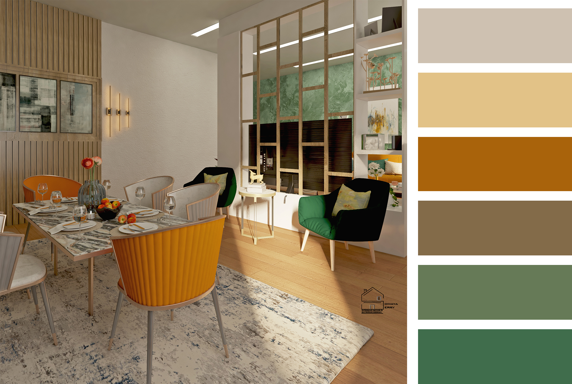 Avocado green & Tropical sun yellow Living room-5