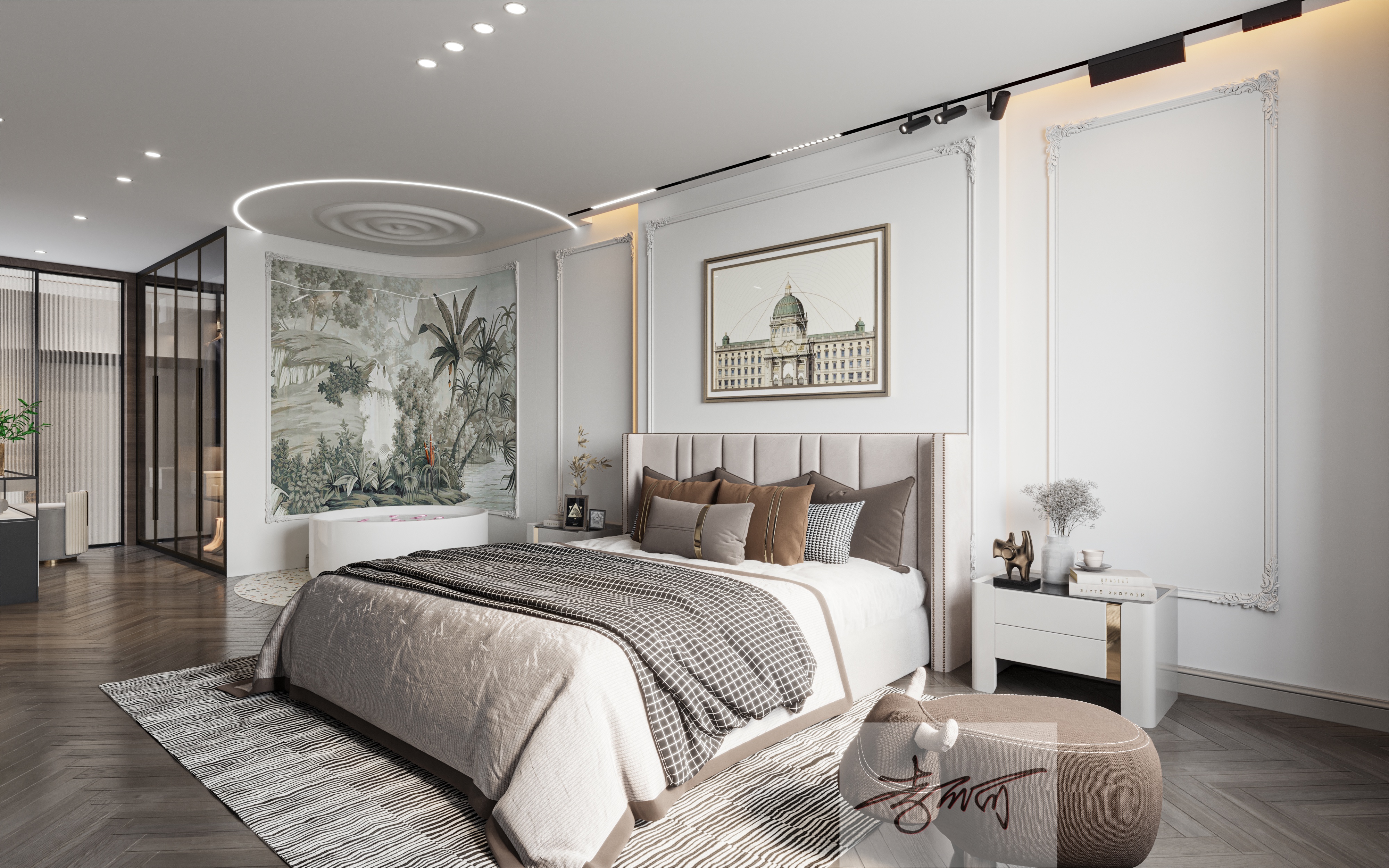 轻法式，雕花石膏线勾勒浪漫，奶油白与淡金碰撞温柔-2