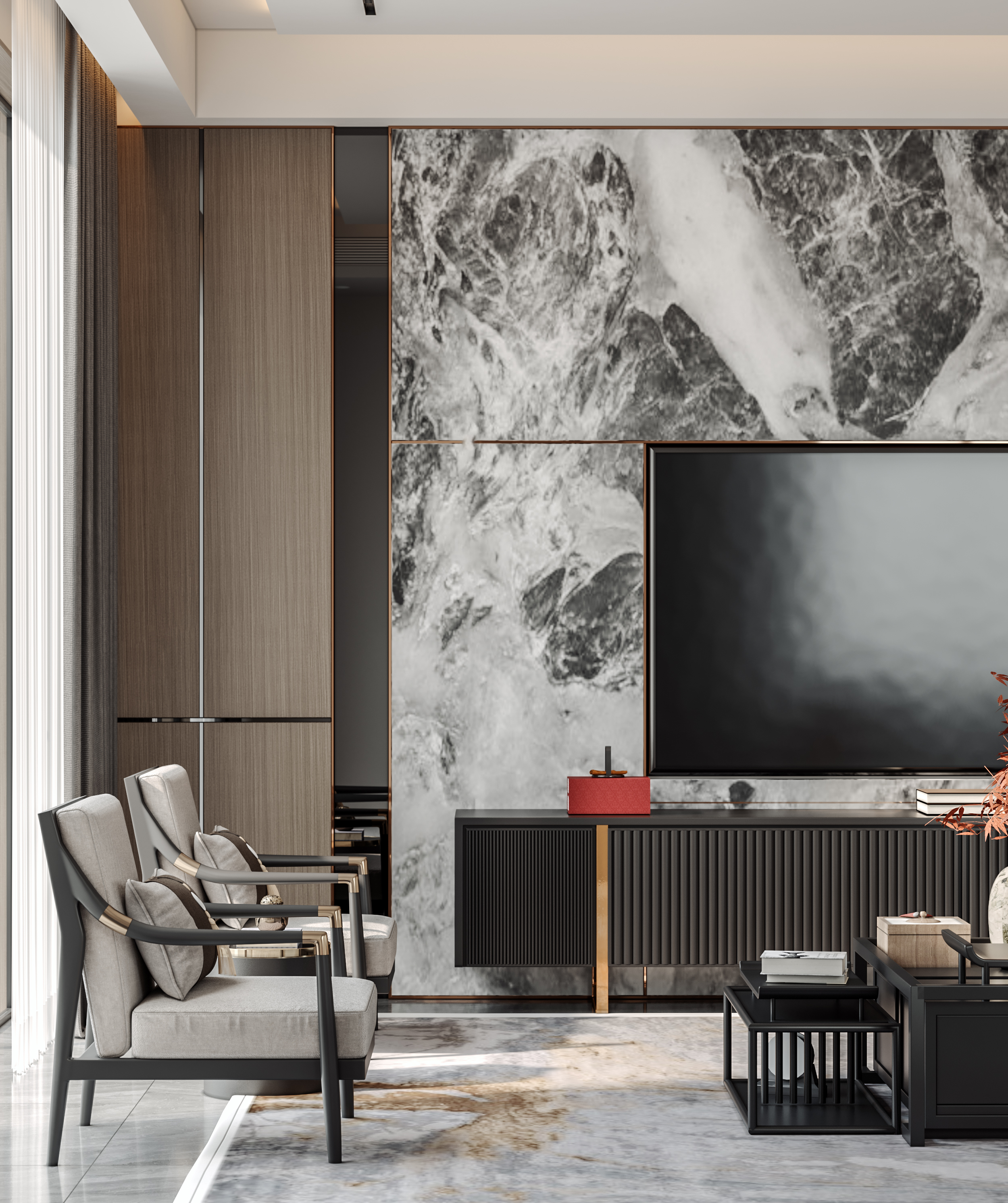 室内新中式，地下室，客厅-14