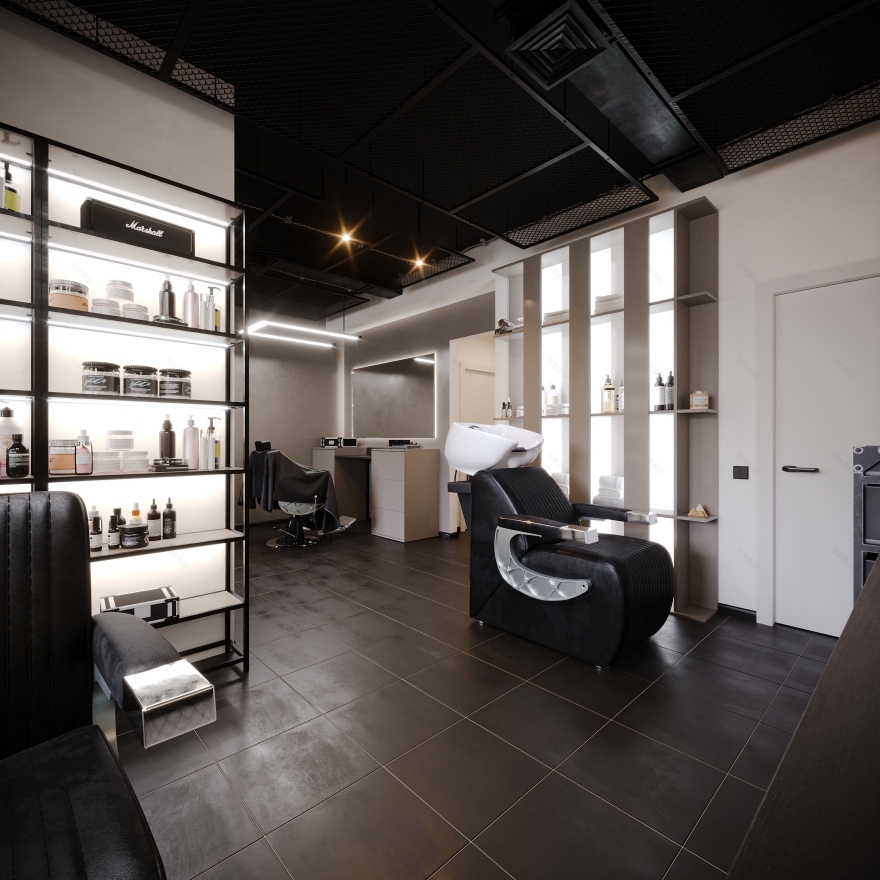 Modern Industrial Barbershop — Interior Visualization-22