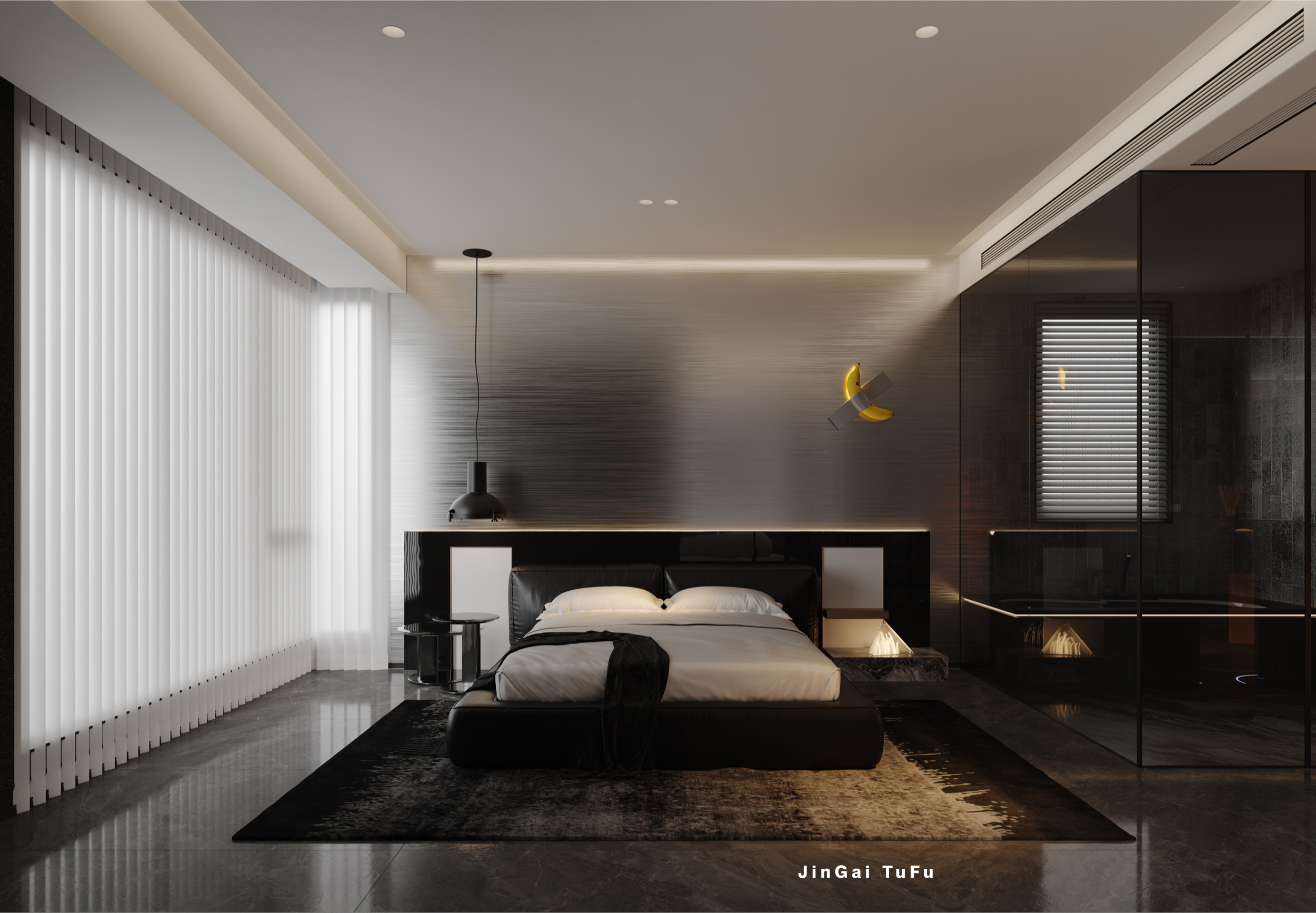简约黑白灰调主卧设计丨图夫 x 金该-3