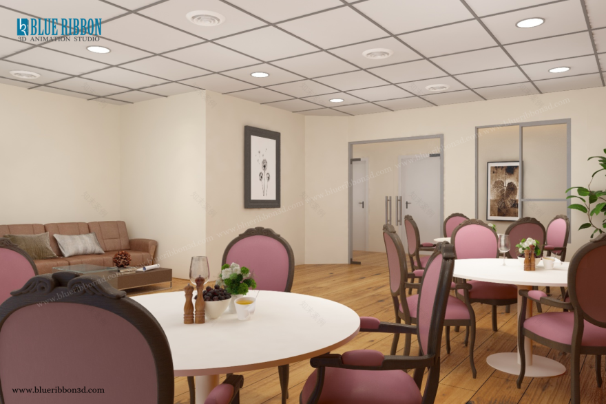 3D 室内渲染的餐厅丨Blueribbon 3D 动画工作室-2