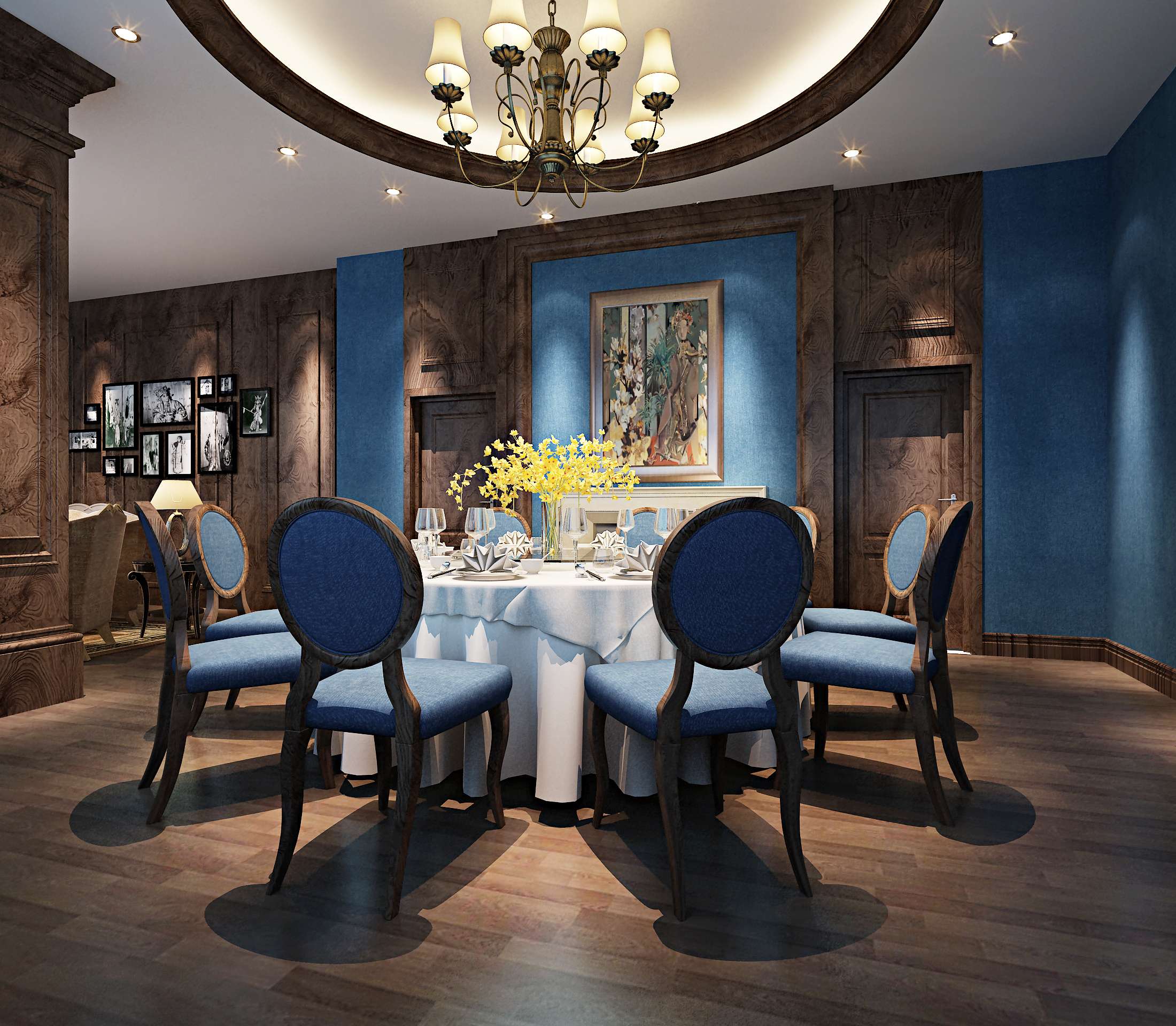 餐厅设计效果图中餐厅餐厅包间包房小吃店面馆工业主题餐厅-9-22