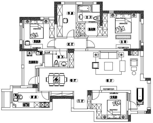 150㎡美式轻奢婚房，沁蓝米咖配色展现小资情调-9