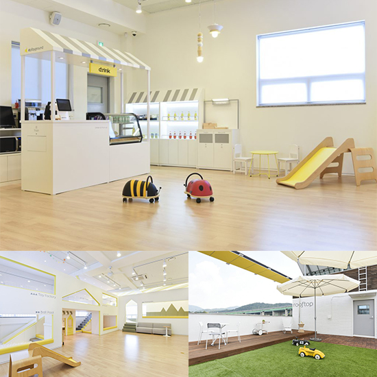 明亮黄点装饰的简约风儿童咖啡厅-1