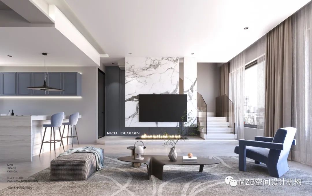 蓝色治愈空间 · 现代轻奢风格的建发央著项目丨MZB 空间设计机构-17