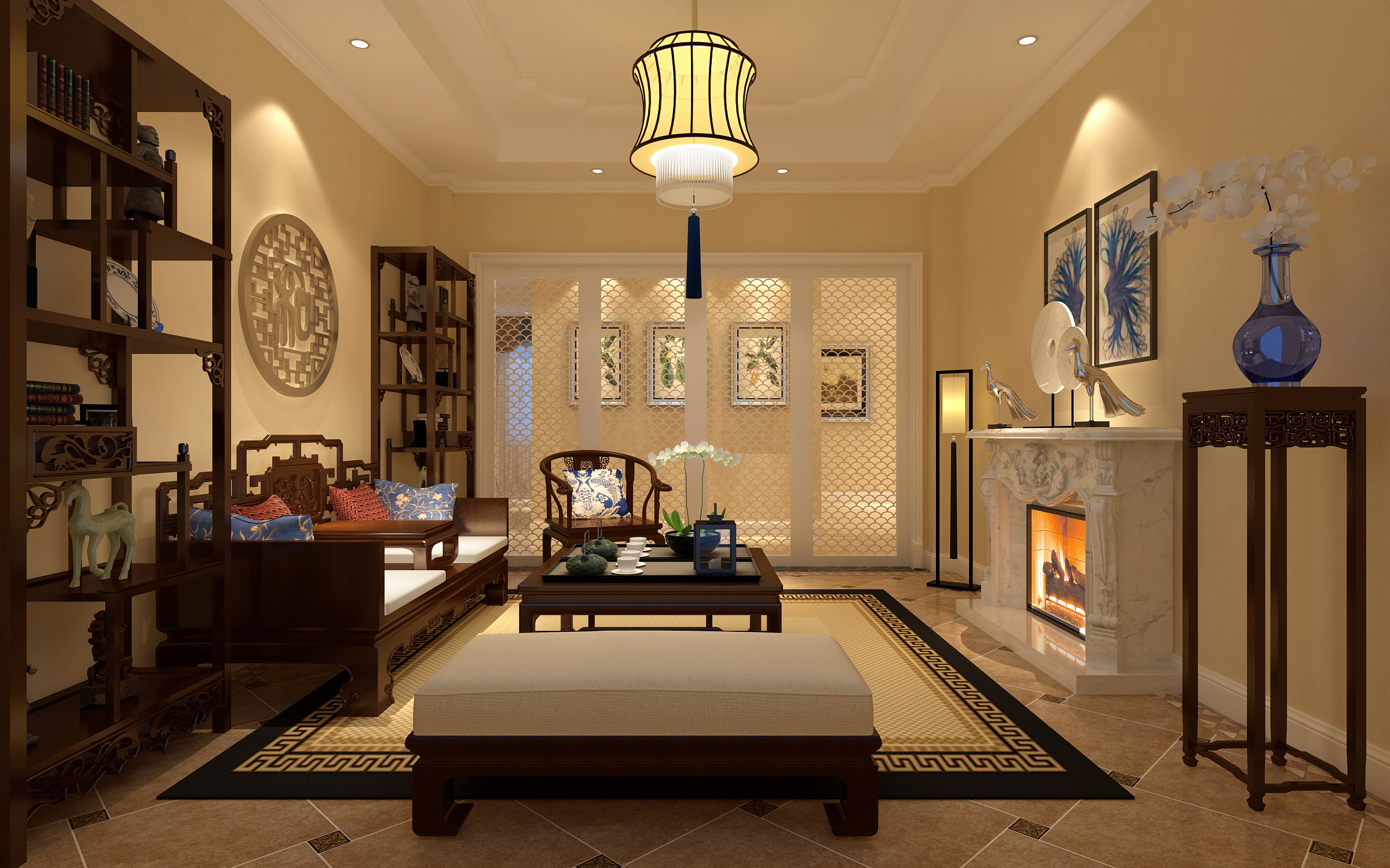 新中式 中式古典 奢华家装别墅样板房-13-6