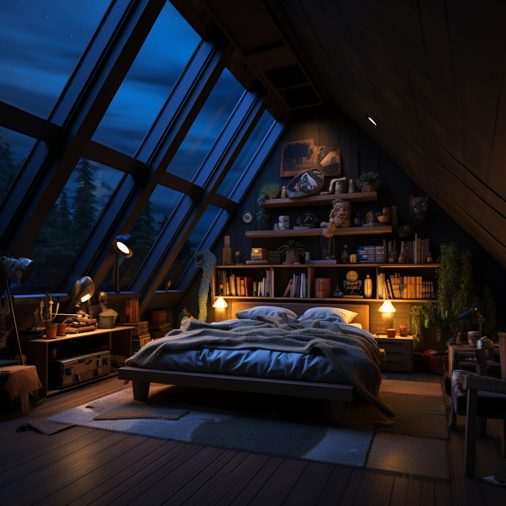 林间小屋的二楼到晚上了-14