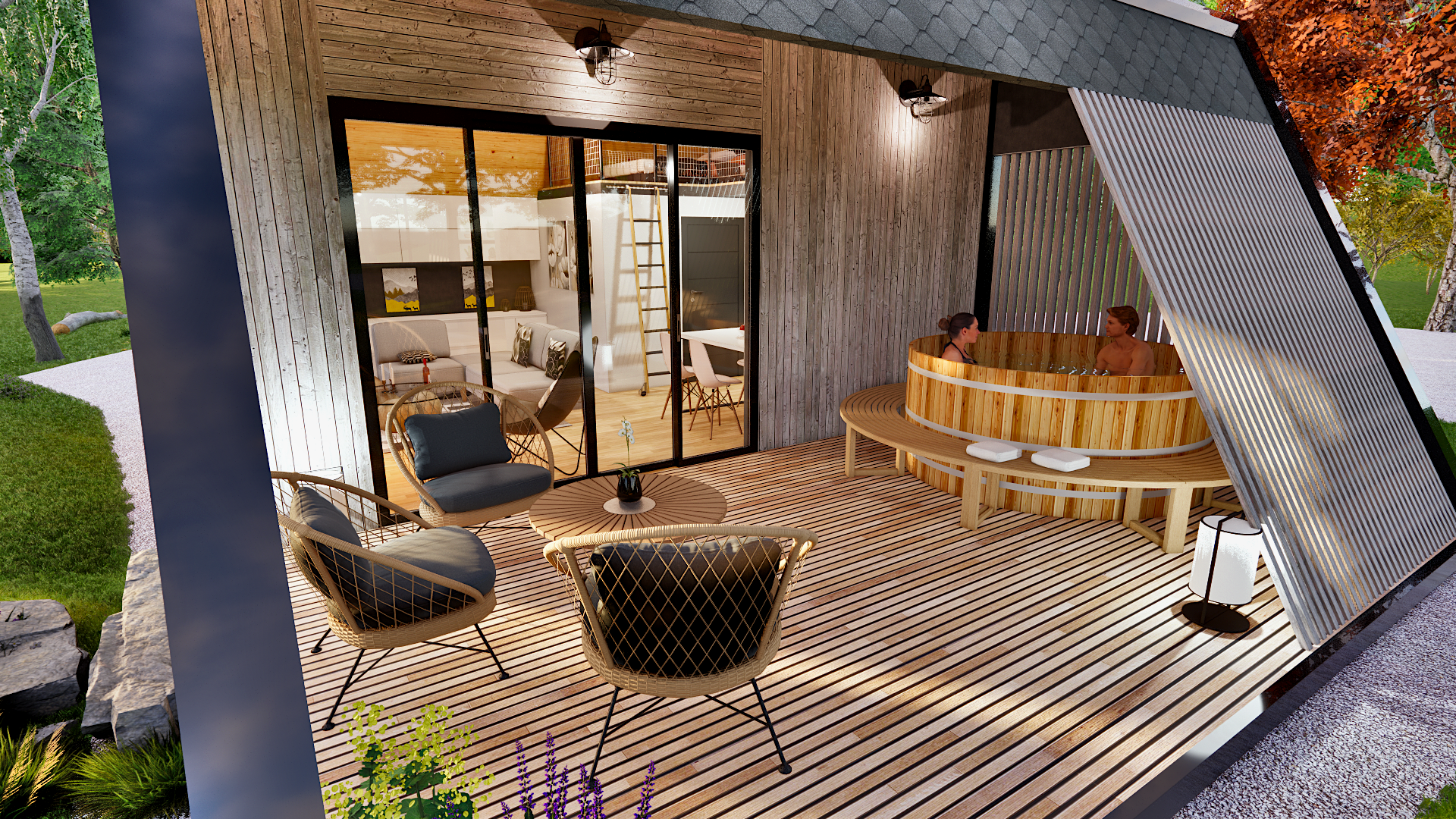 Modern A-frame house w fireplace and hot tube-5