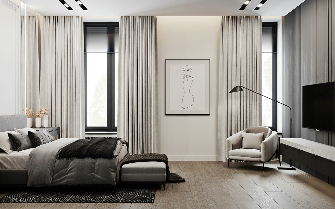 极简黑白永恒配色 B&W 公寓 | Arina Zamorina-12