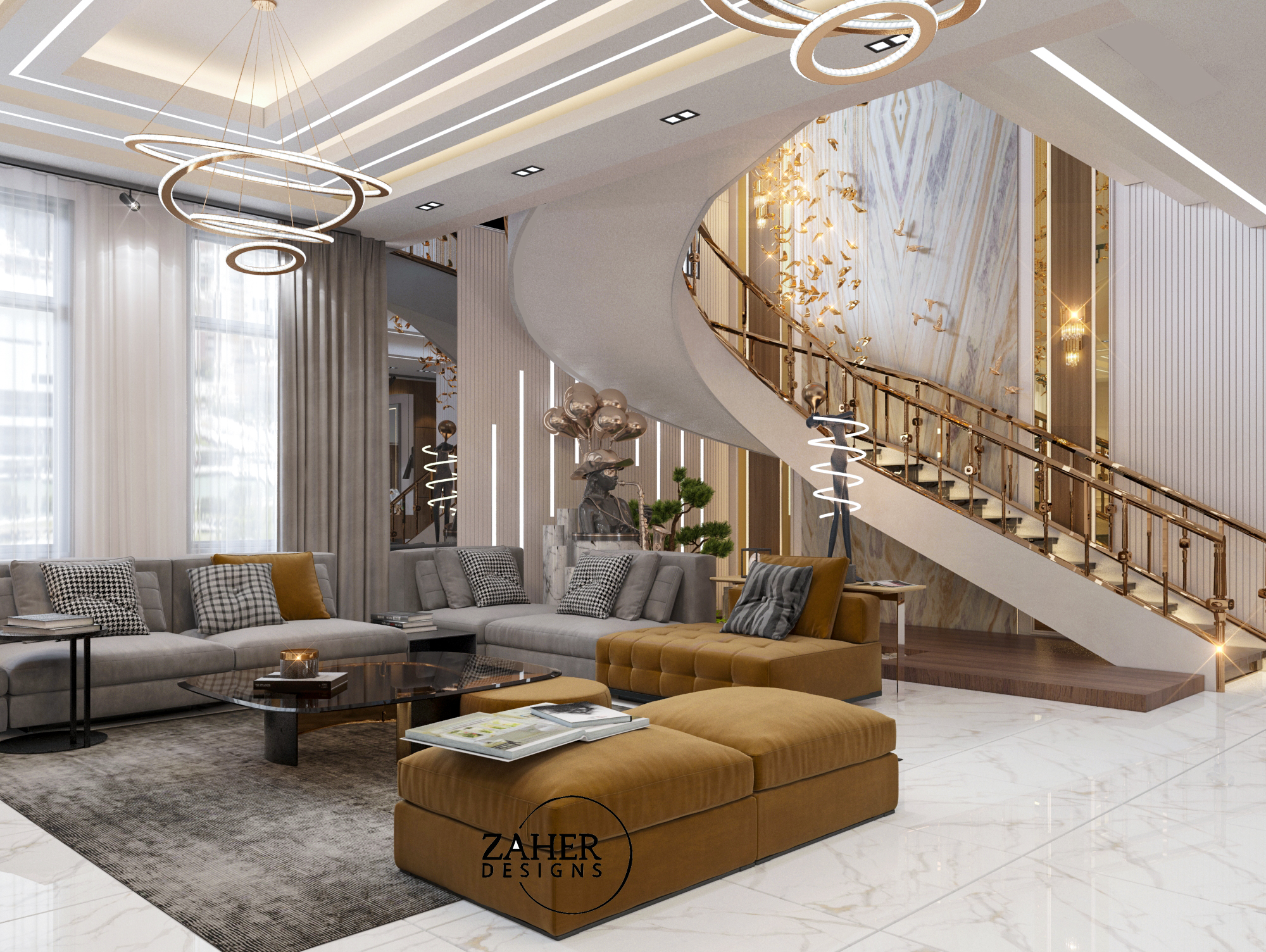 沙特阿拉伯豪华客厅与开放式厨房设计-4