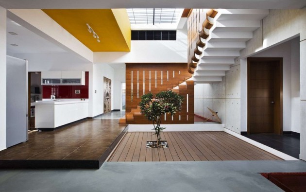 带庭院客厅的独特房屋建造丨印度丨Purple Ink工作室-9