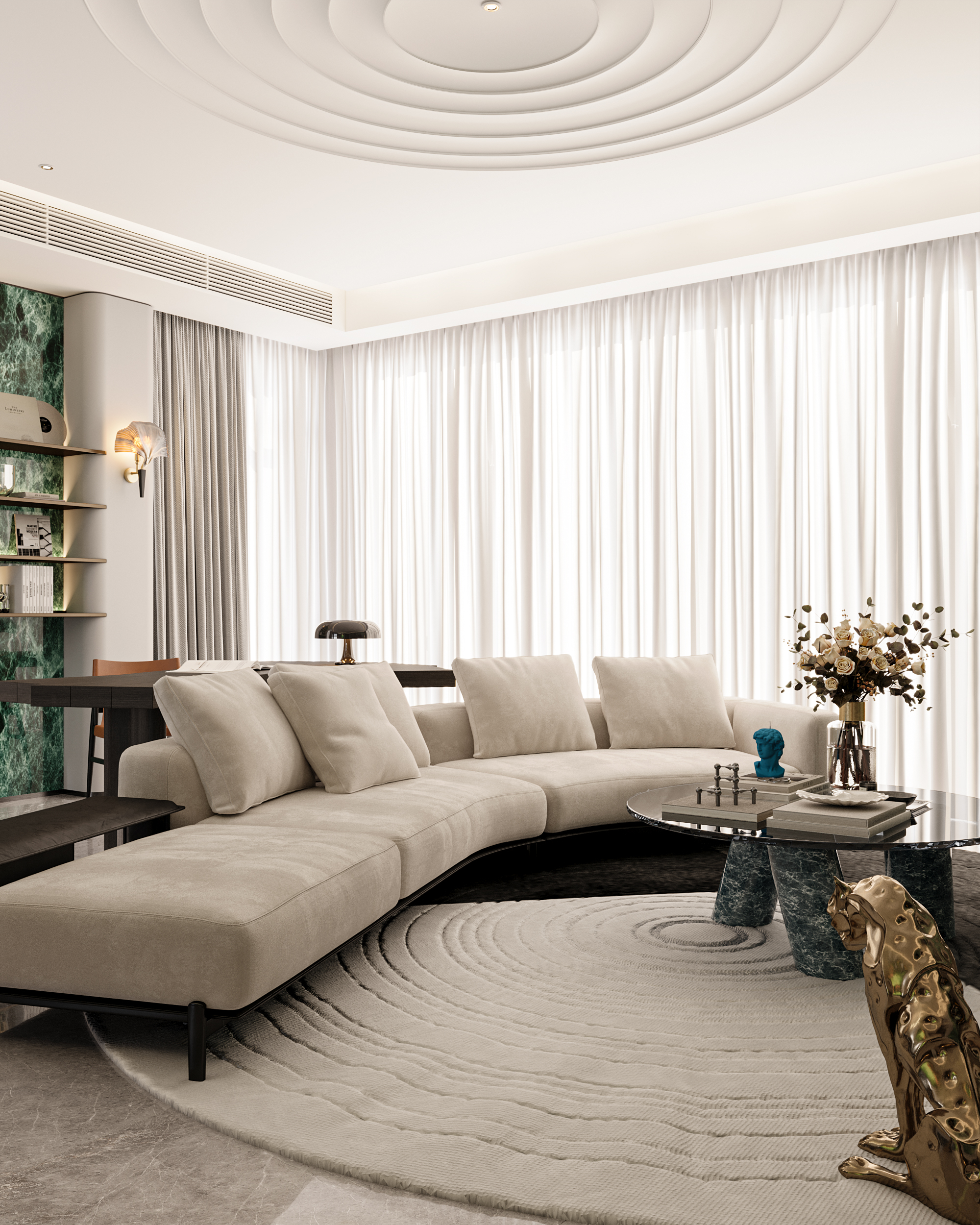 【绿意盎然】大平层轻奢风格效果图案例-7