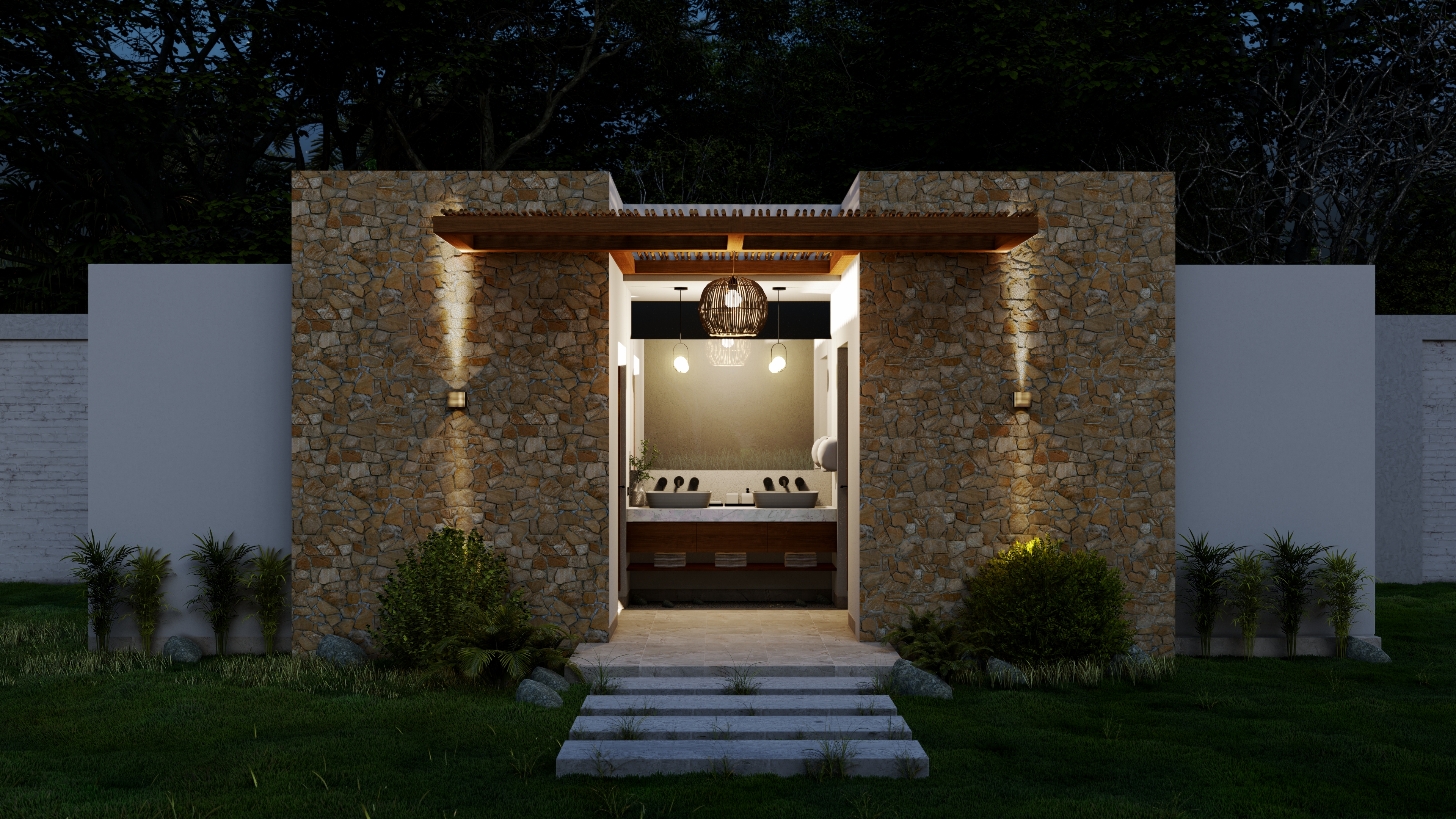 乡村带泳池房屋卫生间设计-3